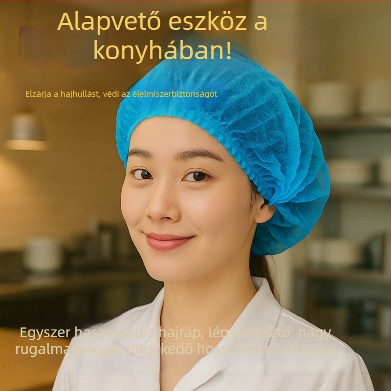 Egyszer használatos, nem szövött anyagból készült hajháló sapka, Bar cap modell, lélegző, élelmiszeripari felhasználásra