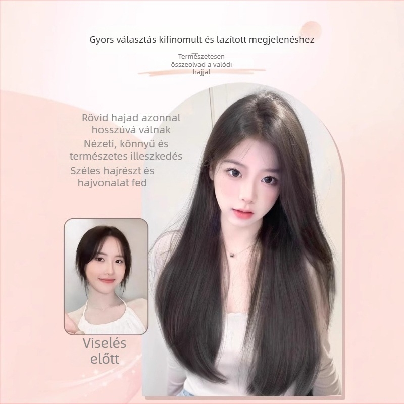 Női paróka – hosszú egyenes haj, kézzel szőtt csipke, láthatatlan felső rész, hőálló rostok