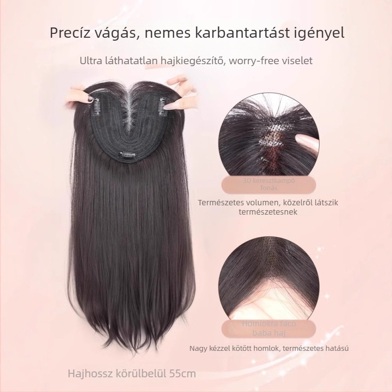 Női paróka – hosszú egyenes haj, kézzel szőtt csipke, láthatatlan felső rész, hőálló rostok