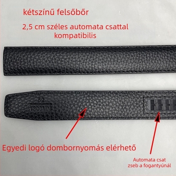 Női valódi bőrből készült öv, kétoldalas felső rétegű marhabőr, csat nélkül, kampóval záródó, embossált felület
