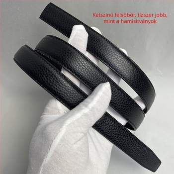 Női valódi bőrből készült öv, kétoldalas felső rétegű marhabőr, csat nélkül, kampóval záródó, embossált felület
