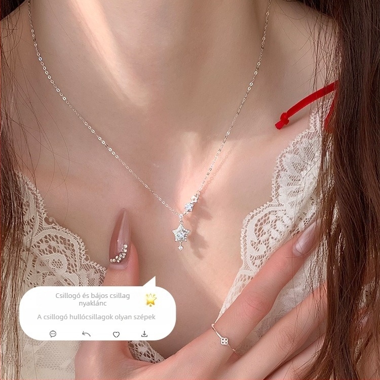 Csillag formájú nyaklánc – réz, elektropácolt, szabályos lánccal (Anyag: Réz; Feldolgozás: Elektropácolás; Forma: Csillag; Lánc: Szabályos)