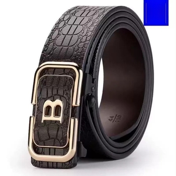 Férfi öv műbőrből, övcsatja ötvözetből, automata zárású, krokodil mintázat, szélesség 2–4 cm