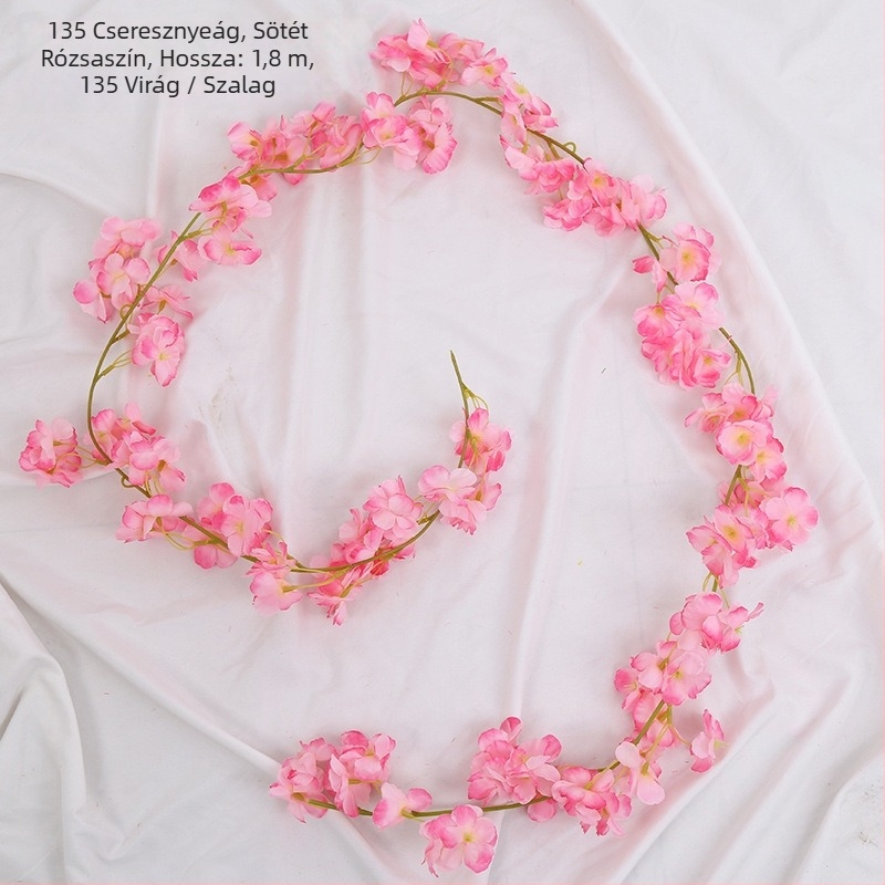 Mesterséges cseresznyefa futó szatén virágokkal, beltéri dekorációhoz, úgy tervezve, hogy körbefonja a csöveket