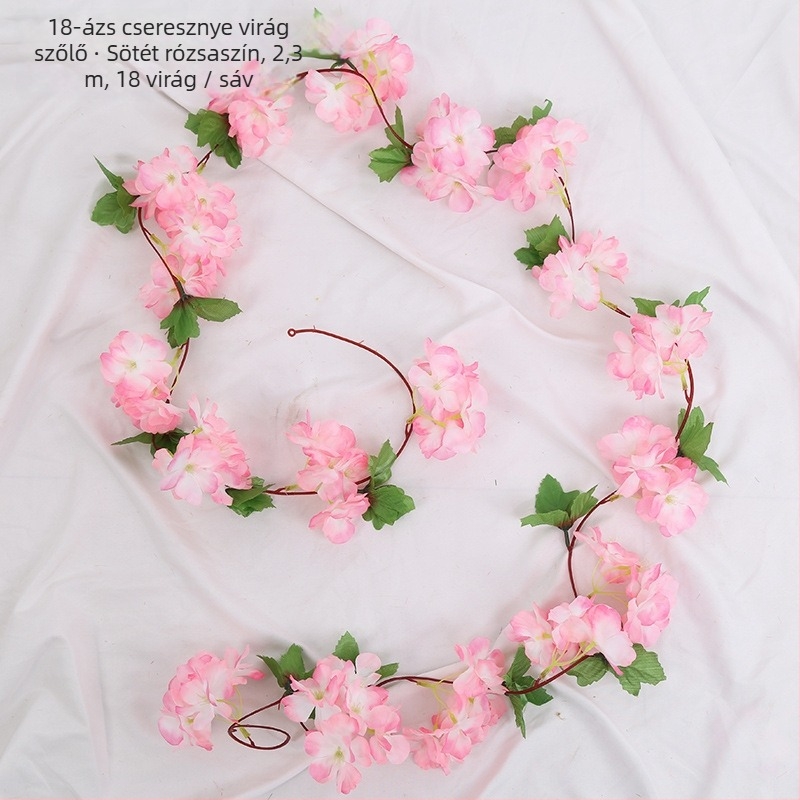 Mesterséges cseresznyefa futó szatén virágokkal, beltéri dekorációhoz, úgy tervezve, hogy körbefonja a csöveket