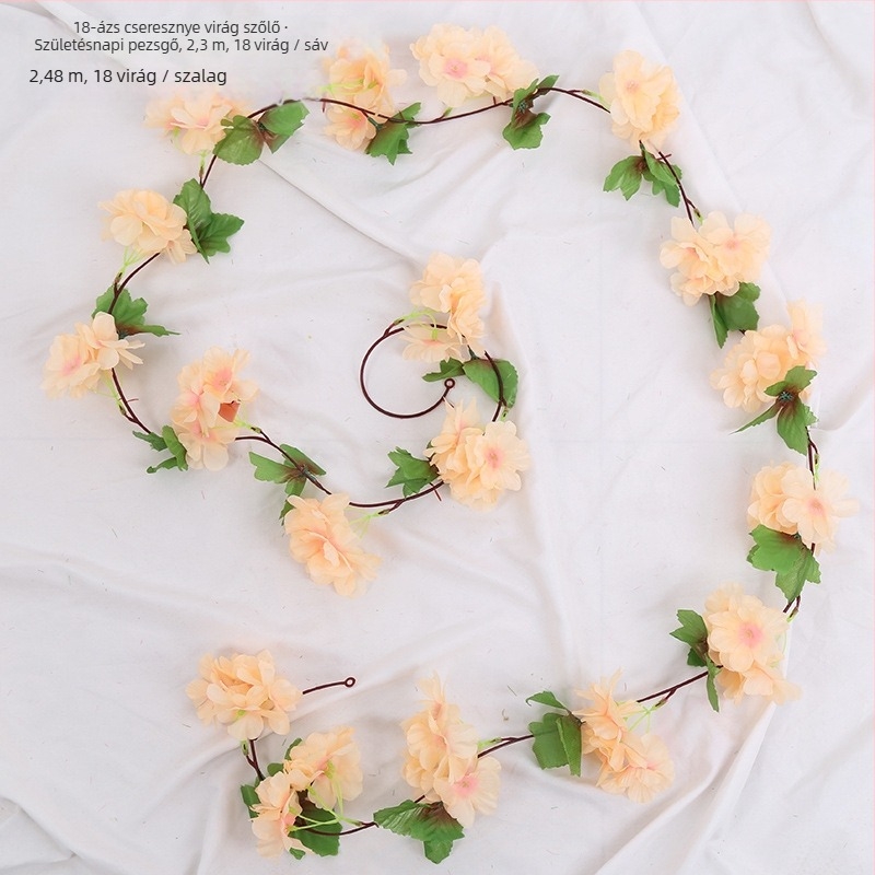 Mesterséges cseresznyefa futó szatén virágokkal, beltéri dekorációhoz, úgy tervezve, hogy körbefonja a csöveket