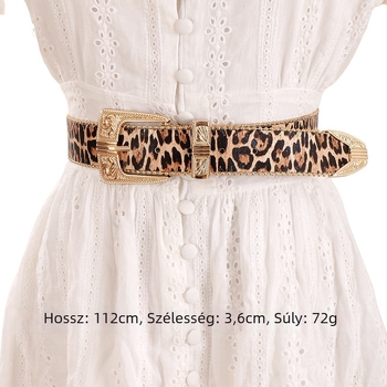 PU bőr öv cink ötvözet csattal, tűcsattal, leopard mintás gyöngyös élével, 2025 tél