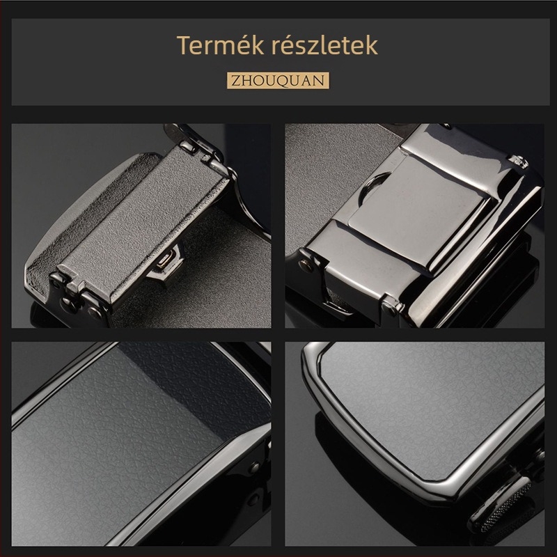 Férfi automata övcsat – ötvözet, téglalap alakú, betűs mintázat, üzleti stílus