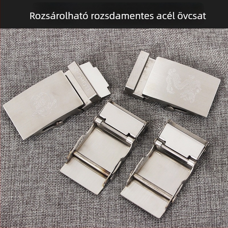 Rozsdamentes acél övcsat, görgőcsat, téglalap alakú, sima/lemezes csat, férfiaknak, minimalist stílus, övklipsz