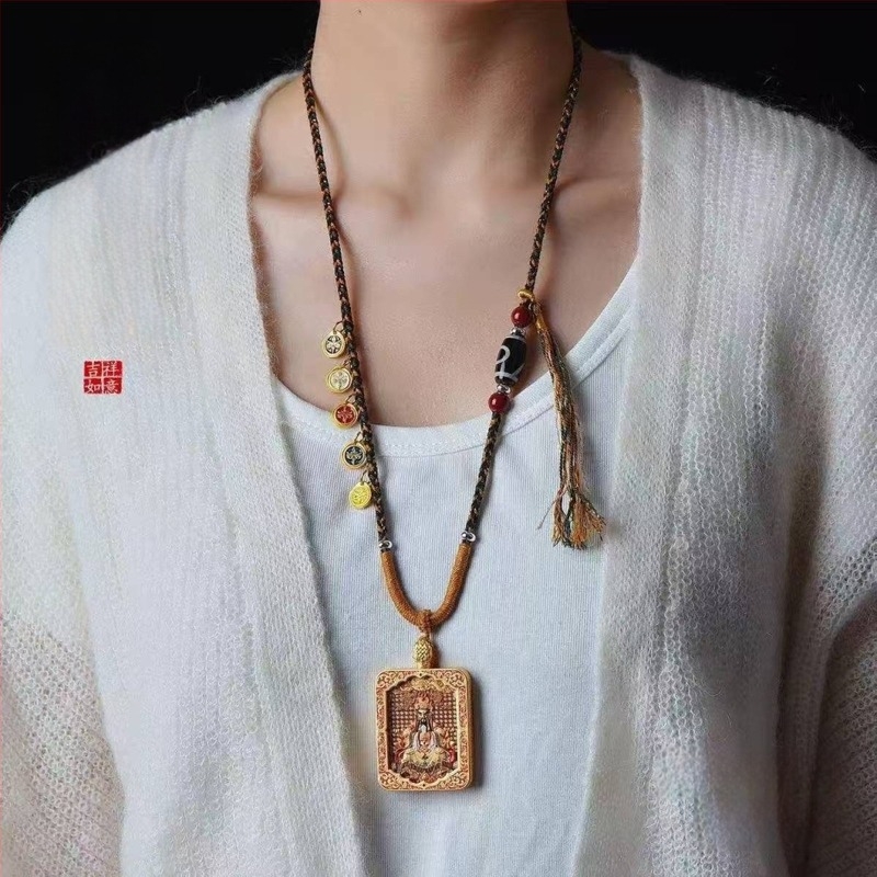 Pamut zsinóros nyaklánc etnikus stílussal, kézzel kötött, Thangka Buddha amulettel, Xuan shengyu márka, 2025 ősz
