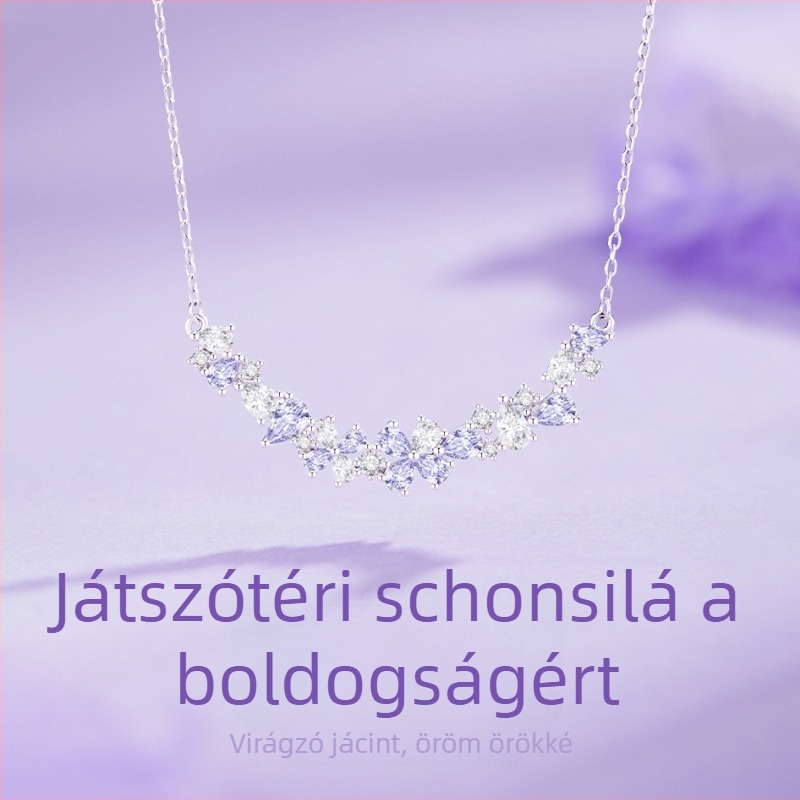 S925 ezüst nyaklánc cirkóniával díszített virág medállal, kereszt alakú lánccal, könnyed luxus stílus