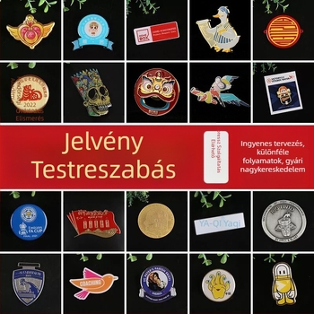 Testreszabható fémből készült jelvény zománccal, rajzfilmszerű dizájnnal; vállalati rendezvényekre, iskolai emblémákhoz és emlékérméhez