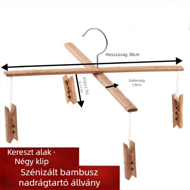 Bambusz nadrág tartó állvány 4 klippel, összecsukható, modell 018