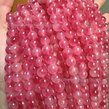 Rózsaszín cseresznyefavirág gyöngyök, természetes jégátlátszó chalcedon kerek gyöngyök, 6 mm, DIY karkötőhöz