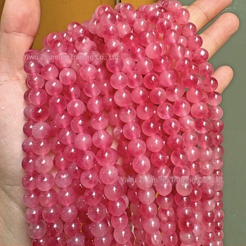 Rózsaszín cseresznyefavirág gyöngyök, természetes jégátlátszó chalcedon kerek gyöngyök, 6 mm, DIY karkötőhöz