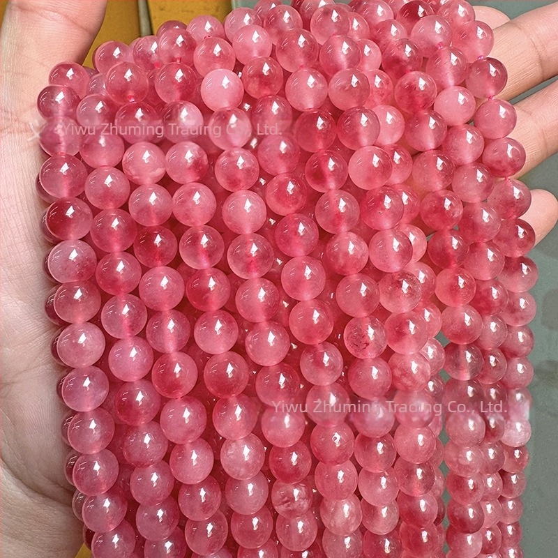 Rózsaszín cseresznyefavirág gyöngyök, természetes jégátlátszó chalcedon kerek gyöngyök, 6 mm, DIY karkötőhöz