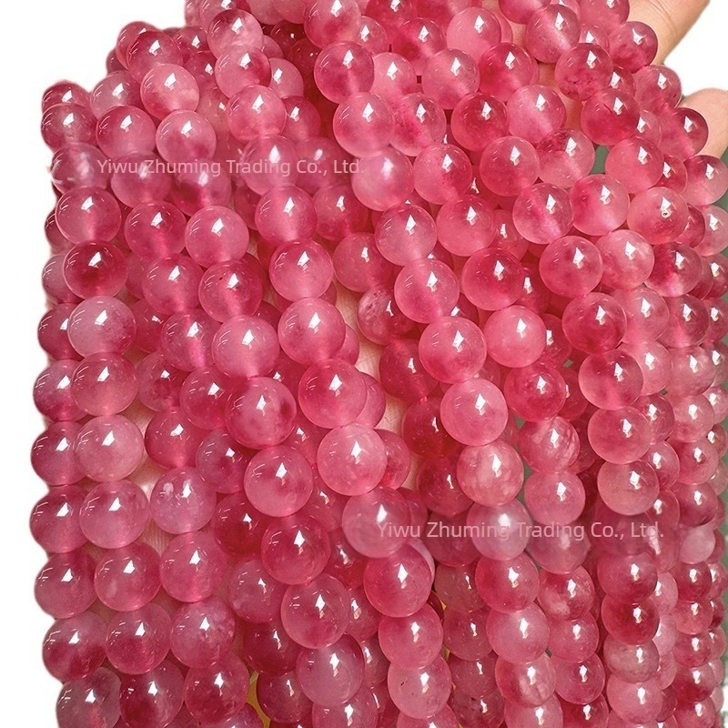 Rózsaszín cseresznyefavirág gyöngyök, természetes jégátlátszó chalcedon kerek gyöngyök, 6 mm, DIY karkötőhöz