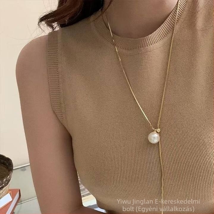 Y alakú nyaklánc egyetlen műgyönggyel, rézötvözet, INS stílus, N019, elektroplattázás, súly 15