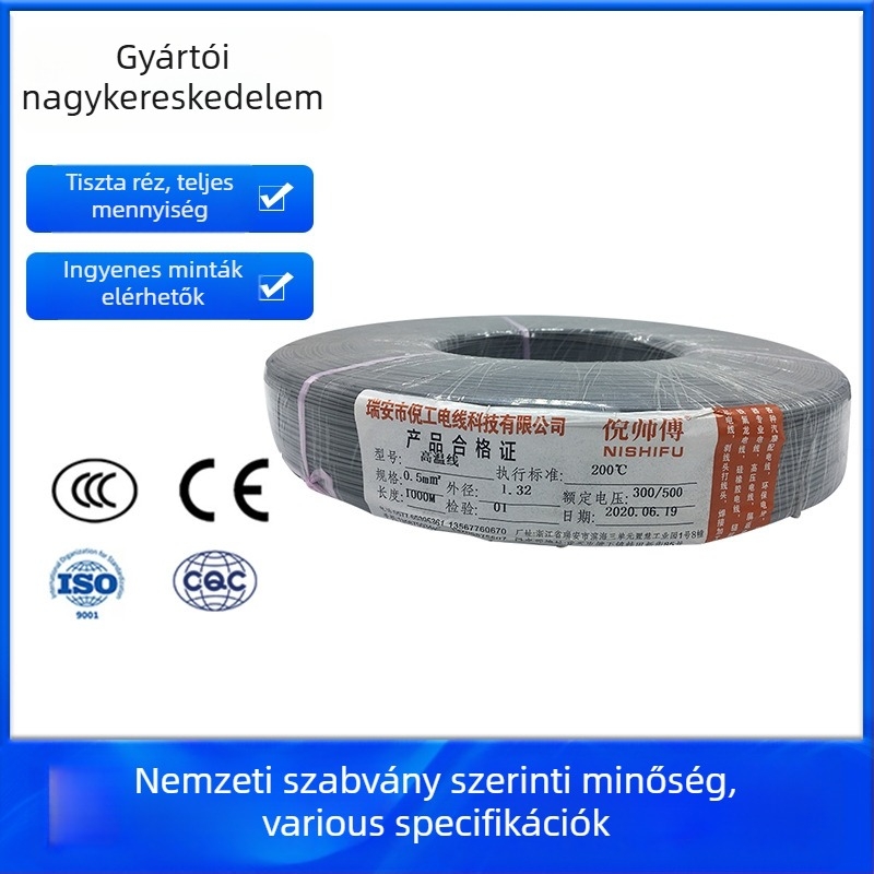Hőálló szilikon gumi kábelt, fonott vezető, ónnal bevont réz, 200°C, 300/500 V, CCC tanúsítvány