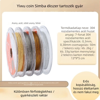Rozsdamentes acél gyöngydrót DIY ékszerkészítéshez, színálló arany tónus, 0.3 mm