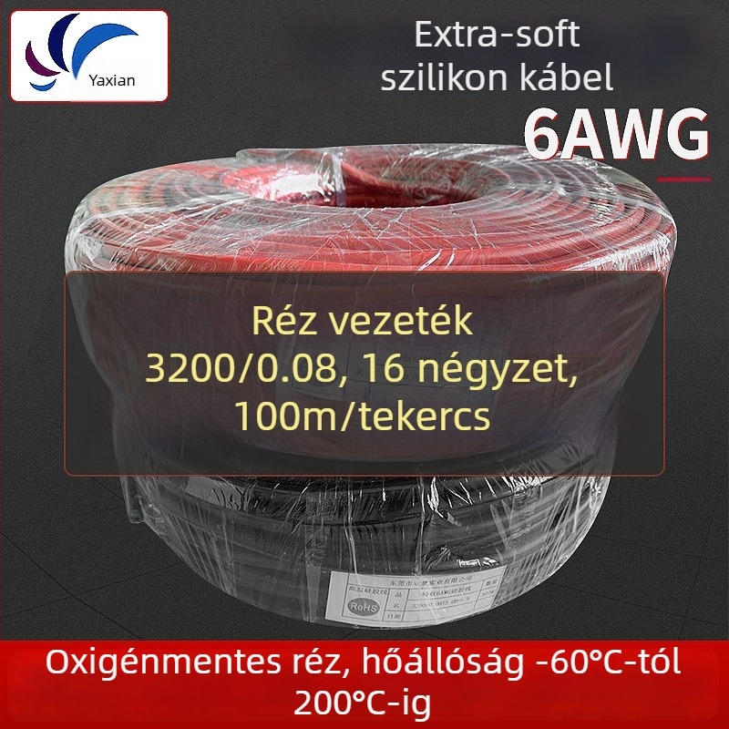 GB-standard 6 AWG puha szilikonkábel, magas hőmérsékletre tűzálló, vezeték akkumulátorkészlethez, kétvezetékes, -60°C-tól 200°C-ig, 600V