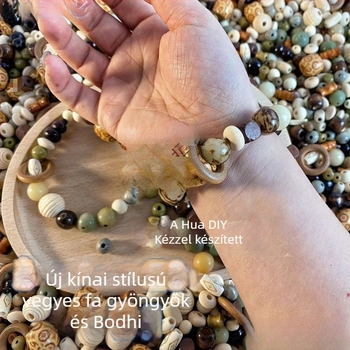 Új kínai stílusú természetes fa Bodhi gyöngyök, kevert gyöngyök szálazáshoz, kézzel készített karkötőgyöngyök lyukakkal