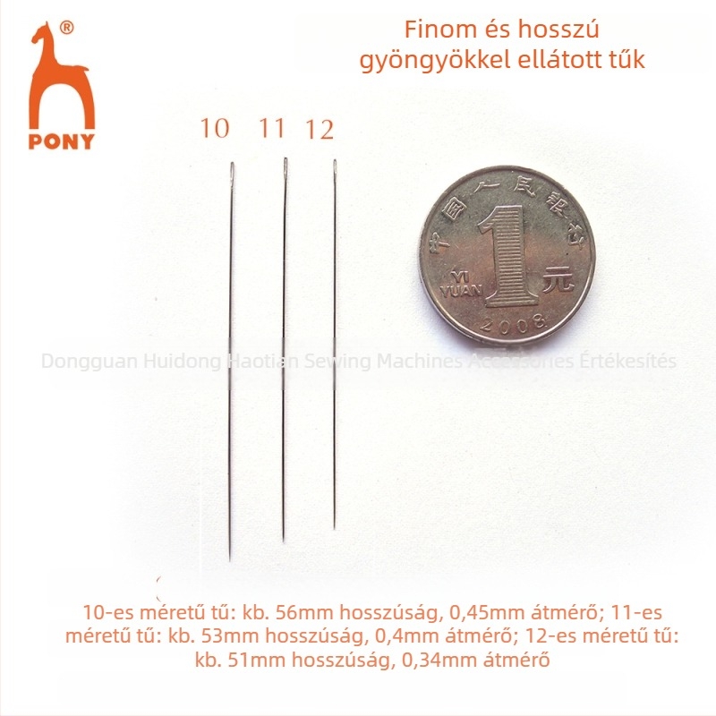 PONY gyöngyfűző tű, acél tű kézi varráshoz, karcsú, importált