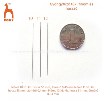 PONY gyöngyfűző tű, szénacél, kézi gyöngyözéshez, hosszú és vékony