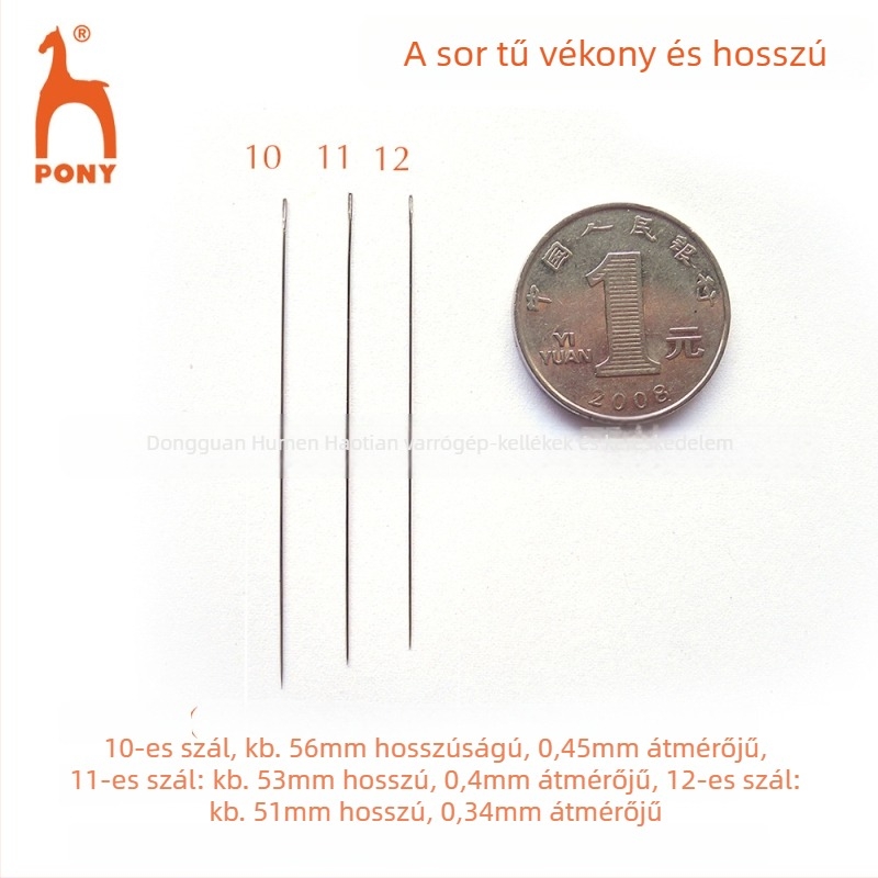 Gyöngyfűző tű, PONY márka, szénacél, vékony, kézműves, India eredetű