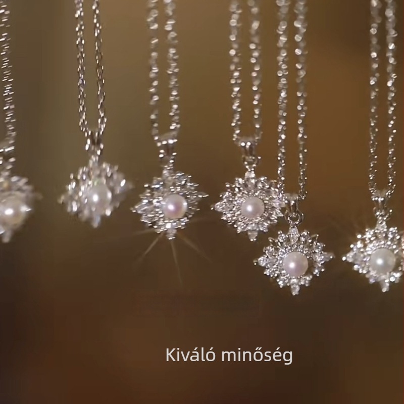 Réz nyaklánc gyémántbevonattal, csillag alakú medállal, keresztes lánccal és perltüzelő medállal – női japán-stílusú retró ékszer