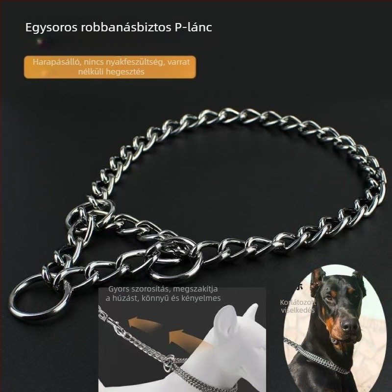 Fémes, állítható harapásellenes kutyanyakörv lánccal