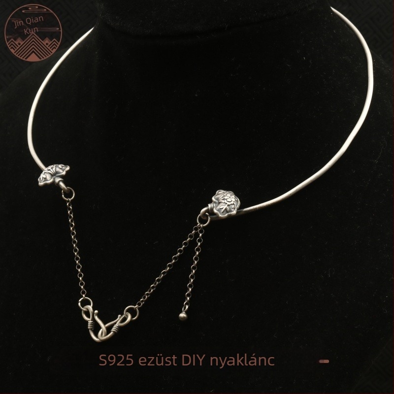S990 ezüst női chokert, etnikus Miao motívummal, retro motív arany fiú és jade lány