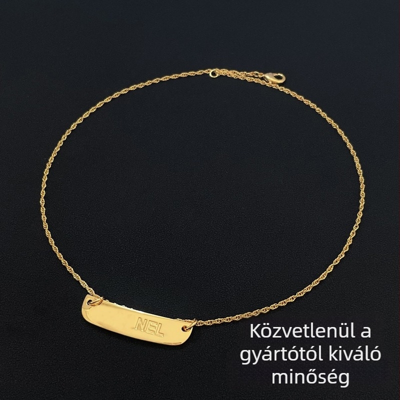 Réz nyaklánc aranyozott bevonattal, betűs motívum, csavart lánc, retro stílus, Guangzhou eredet