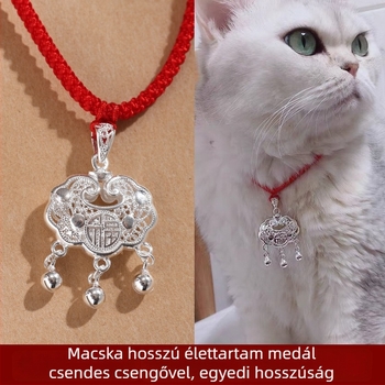 Ezüstbevonatú kedvenc nyaklánc zármedállal – eredeti dizájn macskáknak és kutyáknak