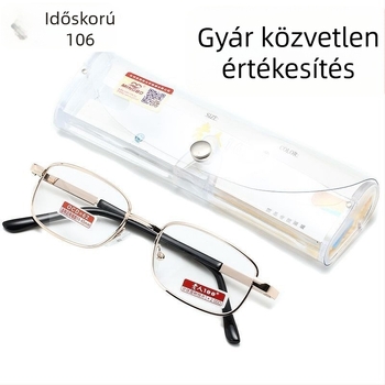 Időseknek szóló olvasószemüveg, négyszögletes keret, műgyanta lencsék, fém keret