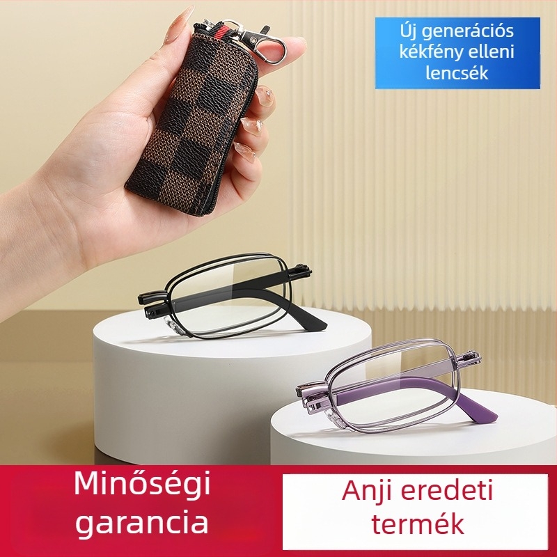 Anji olvasószemüveg - Hordozható, Összecsukható, Uniszex, Teljes keretű fém keret, A.C lencsék
