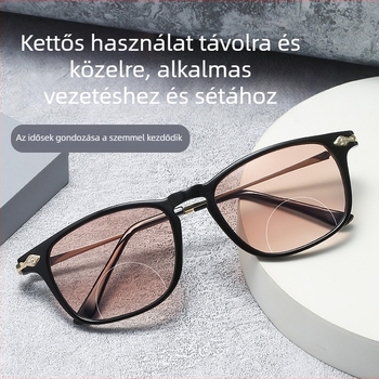 Klasszikus retro szemüveg kékfény elleni védelemmel és presbiopiai látáshoz, kettős használat távolra és közelre, HD lencsék, nagy keret, többfókuszú
