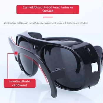 Hegesztő védő szemüveg állítható kerettel, üvegszemüveg lencsékkel, csillanásgátló és sugárzás elleni védelemmel, csiszoláshoz és vágáshoz