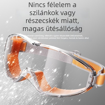 Ipari védő szemüveg, páramentesített kialakítás, vízálló, szél- és porálló; alkalmas vágáshoz, köszörüléshez és hegesztéshez; Lichang márka, keret TPE, kód S2323