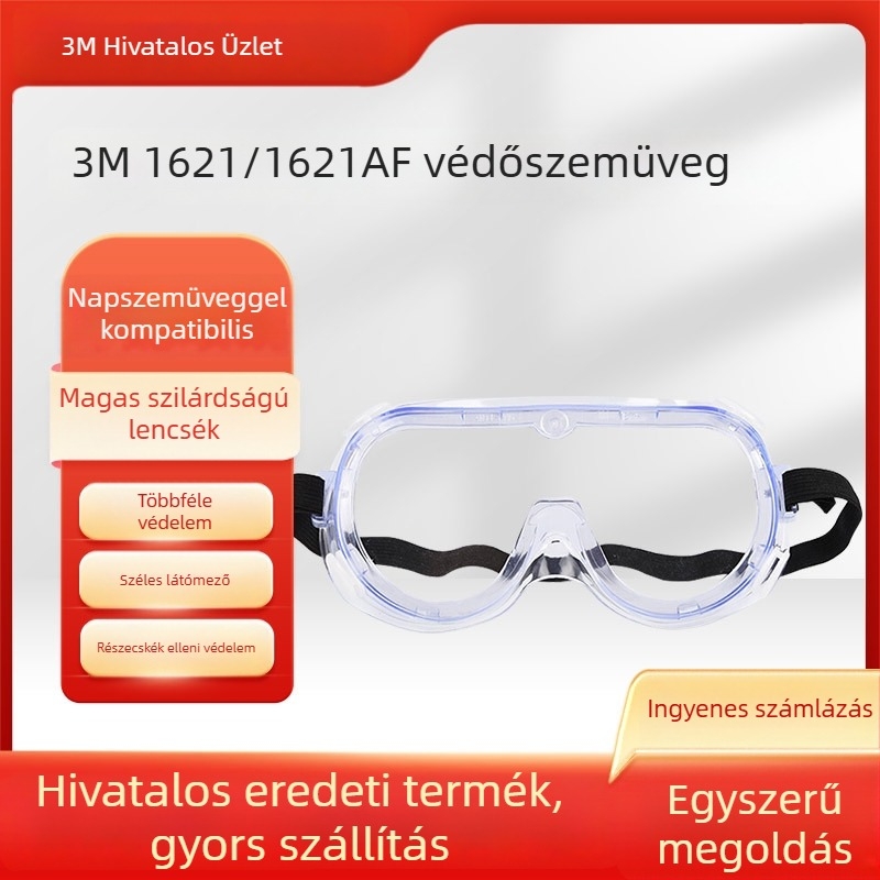 3M 1621af védőszemüveg anti párásodás, anti-kémiai anyagok, anti por, anti-ütés, UV védelem 99%
