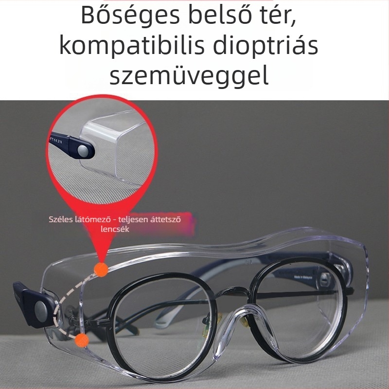 Védő szemüveg, PC anyagból, modell EE-16; funkciók: por-, ütésálló, fröccsenő víz elleni védelem