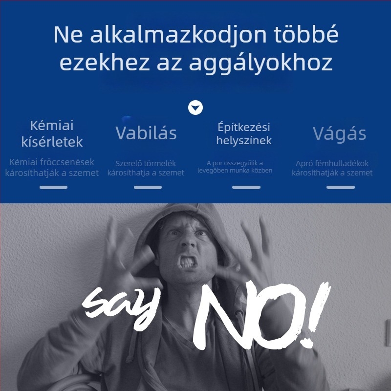 Hegesztő szemüveg, műanyag keret, levehető keret, 1,5 mm vastag lencse, anti‑reflektív és ütésálló