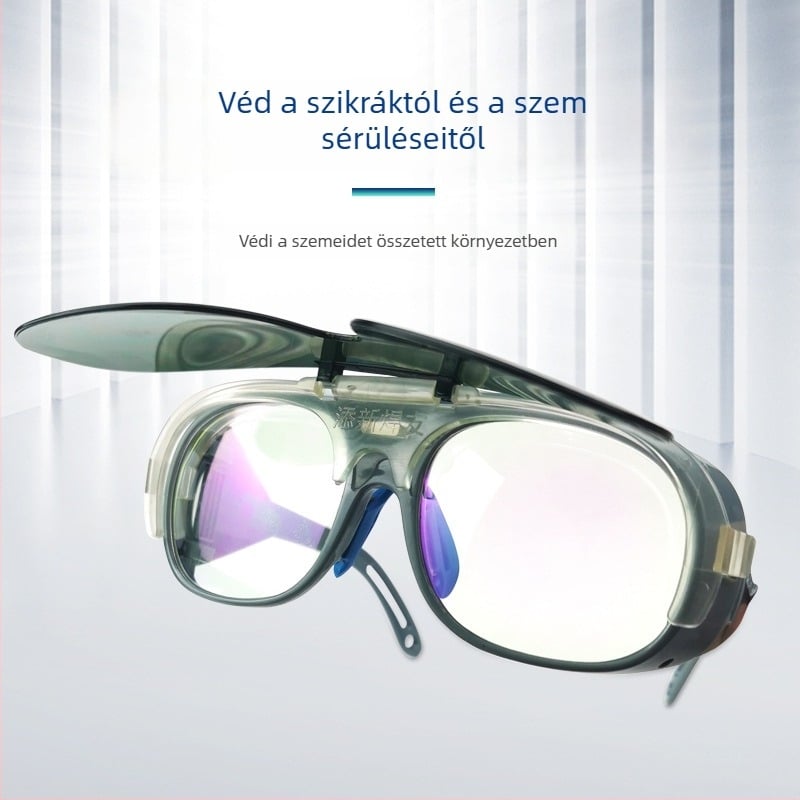 Hegesztő szemüveg, műanyag keret, levehető keret, 1,5 mm vastag lencse, anti‑reflektív és ütésálló