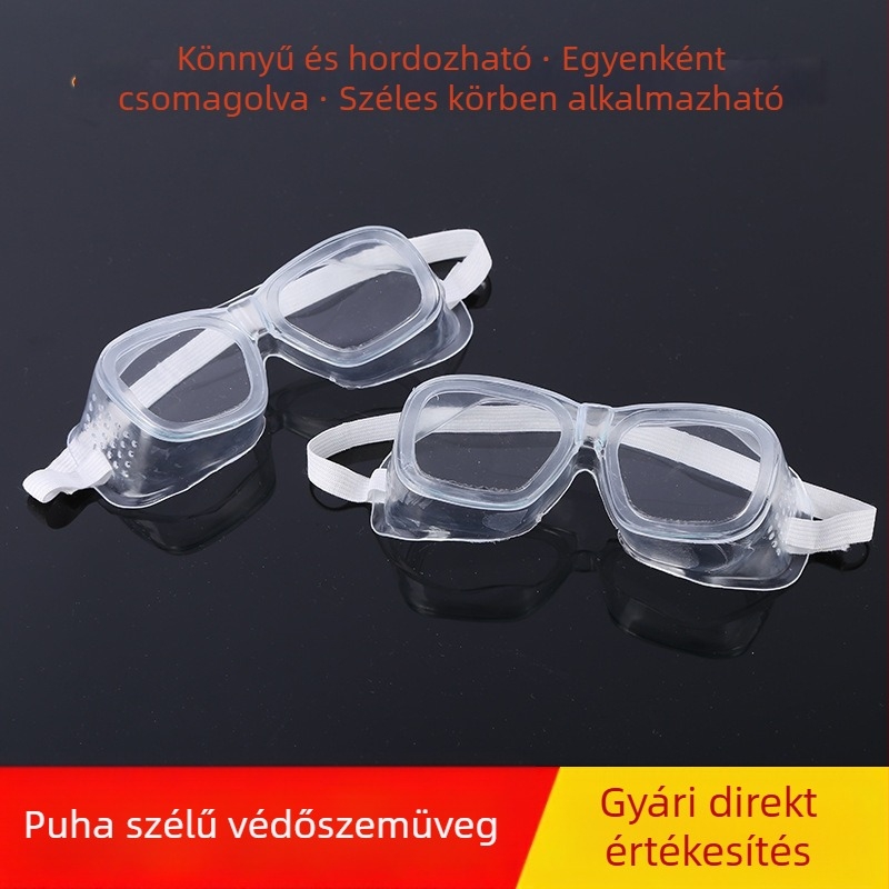 PVC védő szemüveg elasztikus fejpánttal, anti-splash, ütésálló, szélvédett, fényáteresztés 99%
