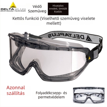 Delta 101104 védőszemüveg, polikarbonát lencsékkel, ütésálló, por- és karcolásálló, páramentes, széles látómező