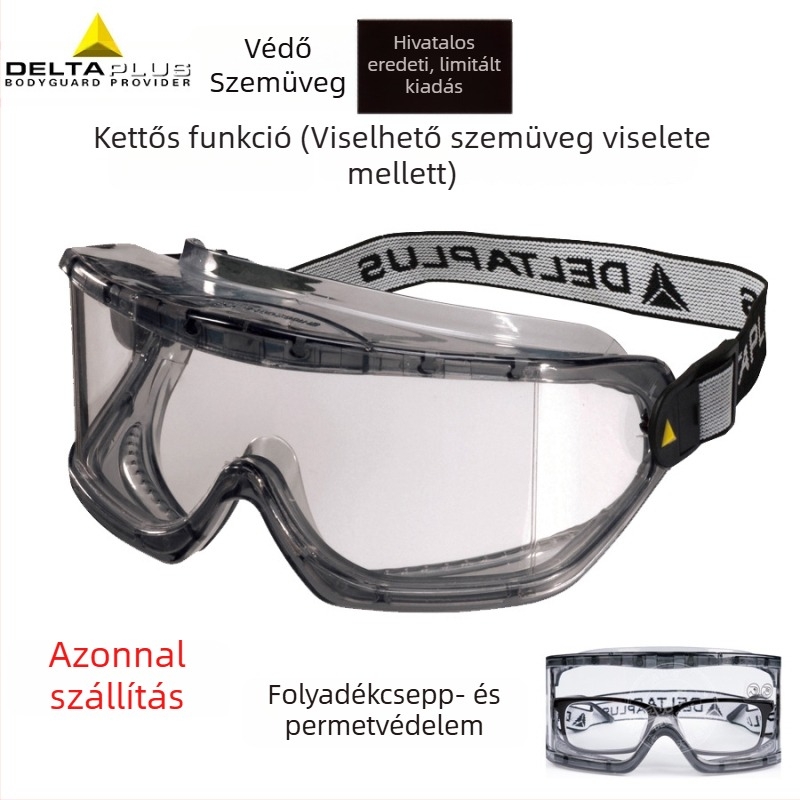 Delta 101104 védőszemüveg, polikarbonát lencsékkel, ütésálló, por- és karcolásálló, páramentes, széles látómező