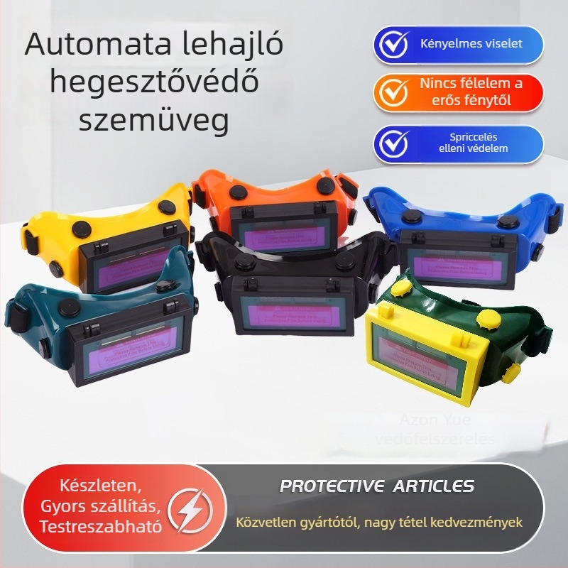 Hegesztővédő szemüveg automatikus sötétítéssel, PVC+ABS, UV-védelem, ütésálló.