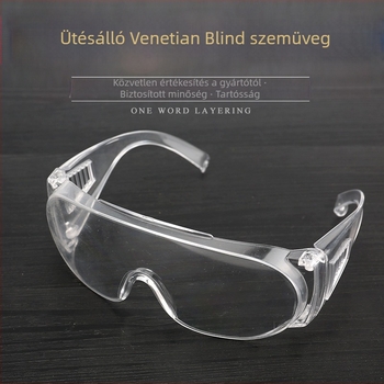 PC anyagú védőszemüveg, átlátszó lencse, normál lencse vastagság, normál fényáteresztés, fröccsenés, por és ütés elleni védelem