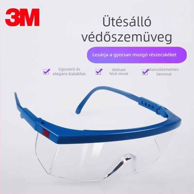 Védő szemüveg, modell 1711, PC anyag, állítható keret, vastag lencsék, magas átlátszóság