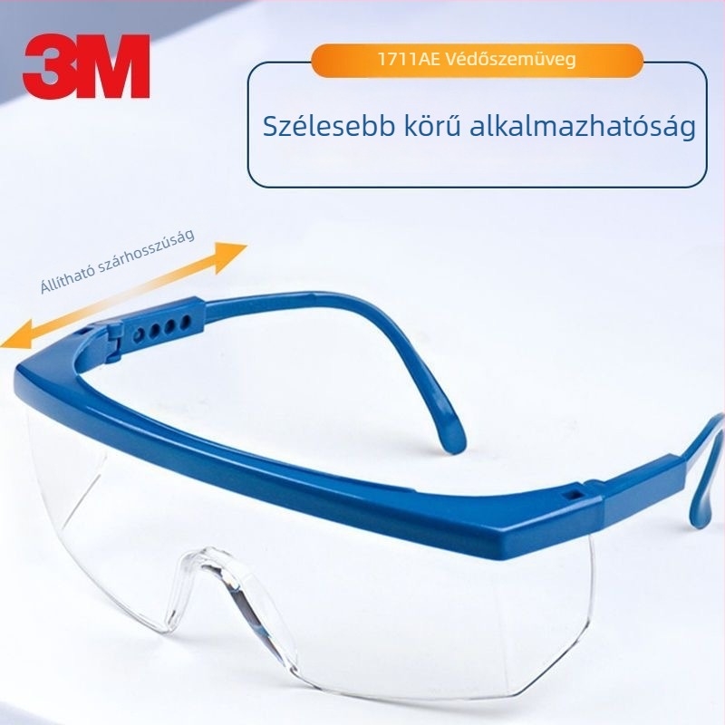 Védő szemüveg, modell 1711, PC anyag, állítható keret, vastag lencsék, magas átlátszóság